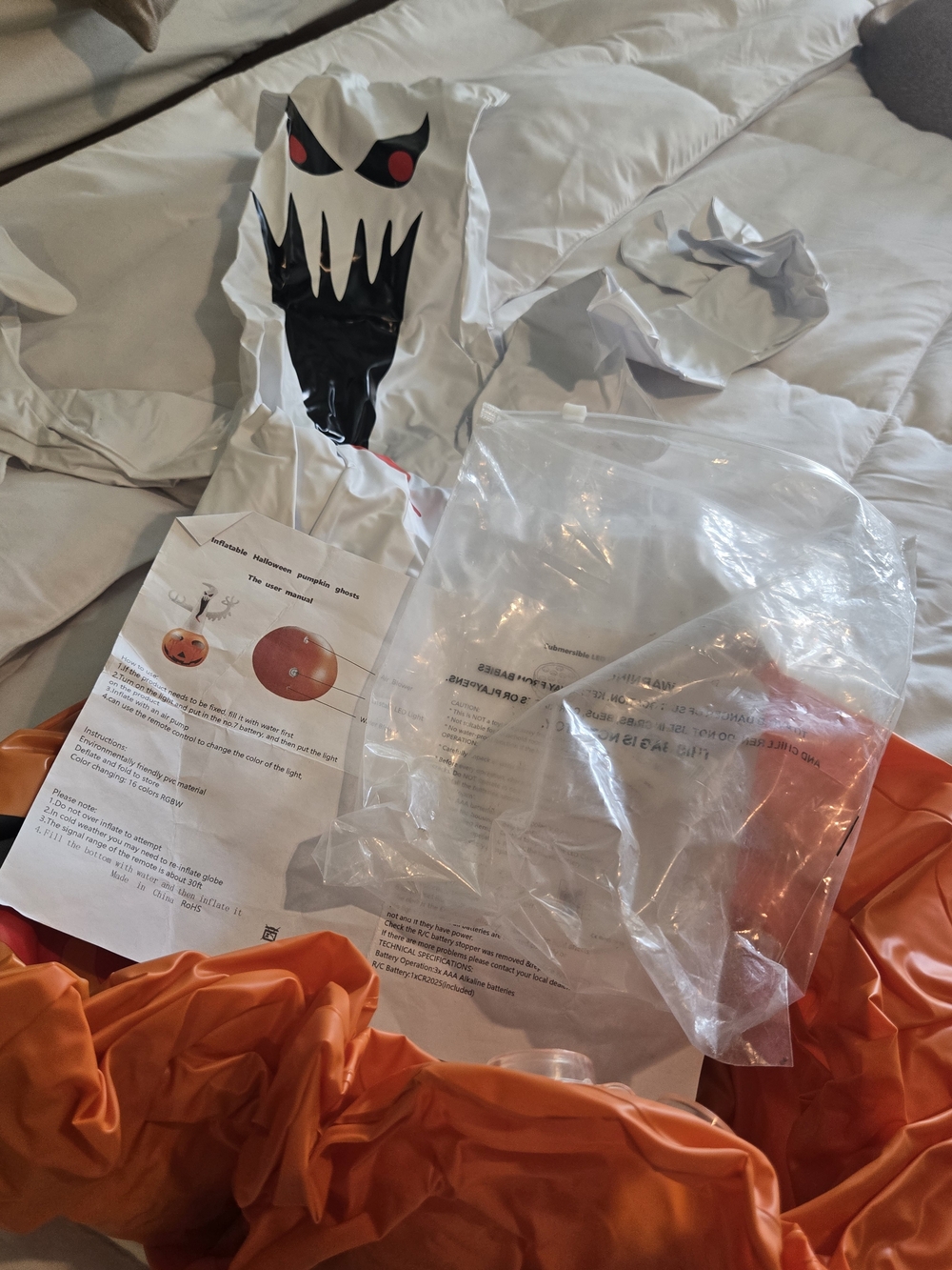 Inflatable Halloween Pumpkin Ghost Decoration - White & Orange